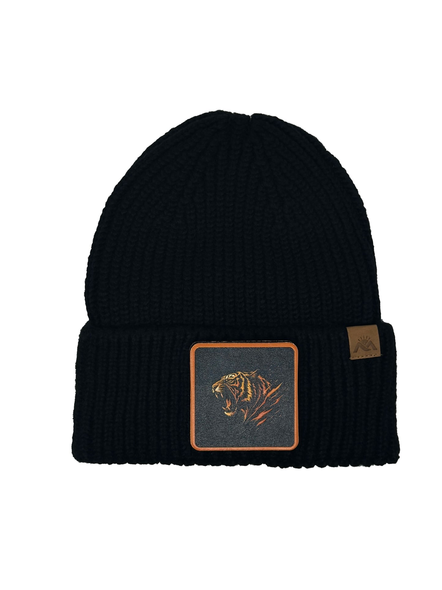 Roaring Tiger | Embossed Removable Patch Beanie - Wool Blend, Soft, Warm, One Size Fits All