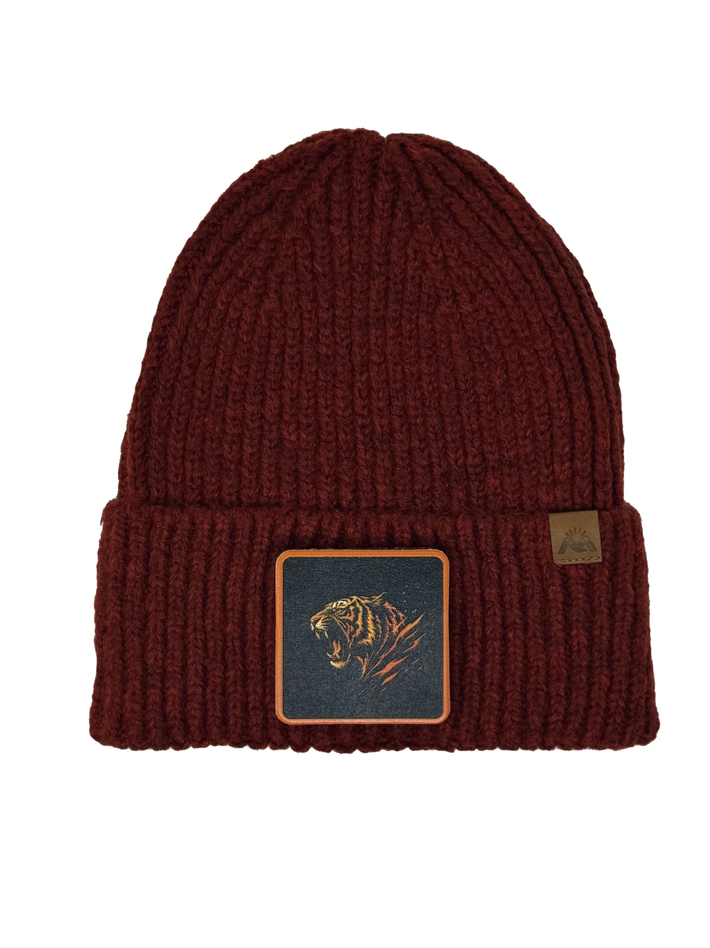 Roaring Tiger | Embossed Removable Patch Beanie - Wool Blend, Soft, Warm, One Size Fits Most