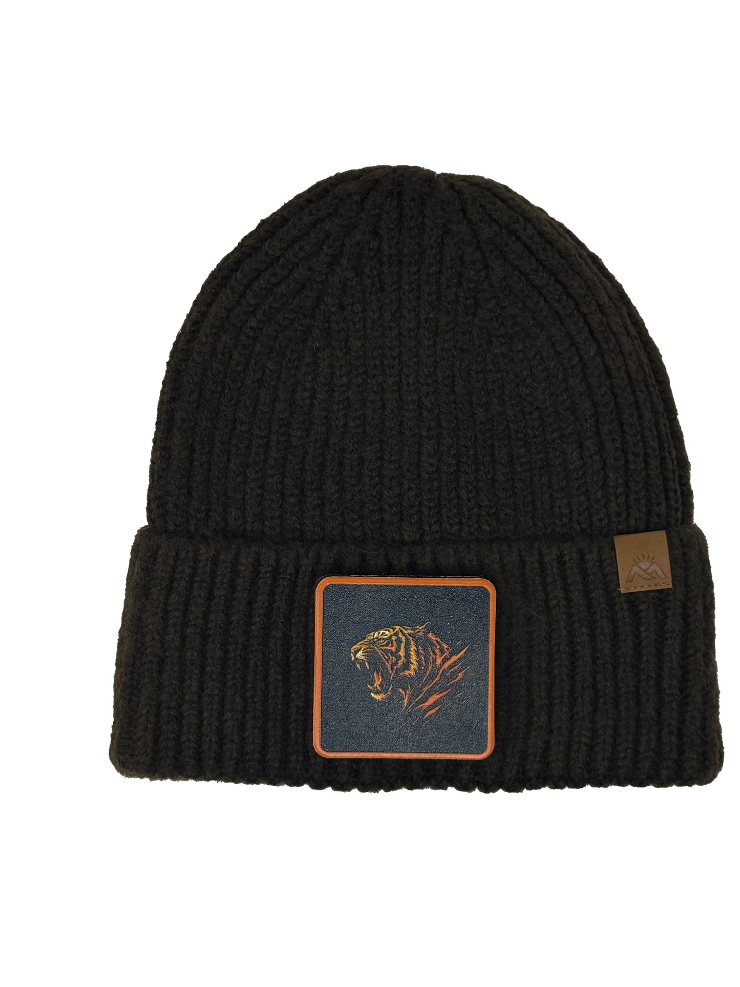 Roaring Tiger | Embossed Removable Patch Beanie - Wool Blend, Soft, Warm, One Size Fits All