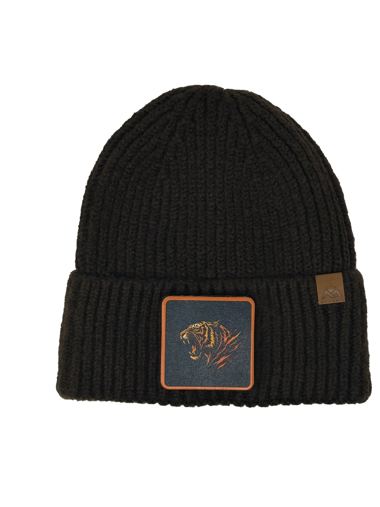 Roaring Tiger | Embossed Removable Patch Beanie - Wool Blend, Soft, Warm, One Size Fits Most