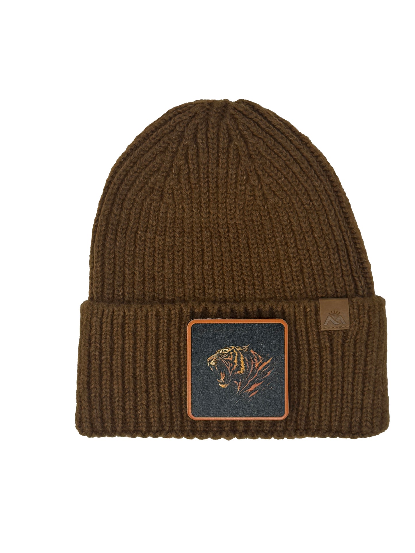 Roaring Tiger | Embossed Removable Patch Beanie - Wool Blend, Soft, Warm, One Size Fits All