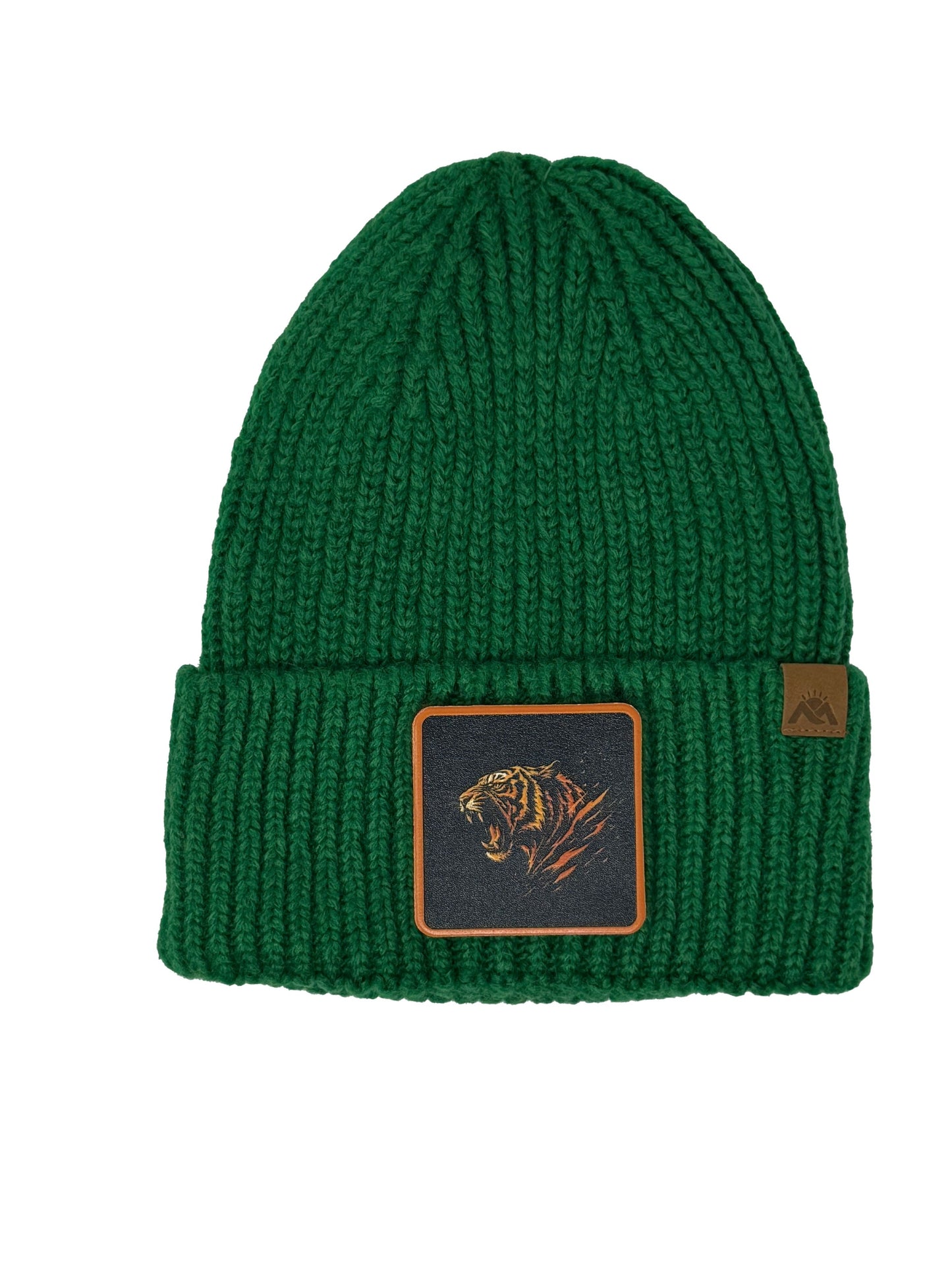 Roaring Tiger | Embossed Removable Patch Beanie - Wool Blend, Soft, Warm, One Size Fits Most