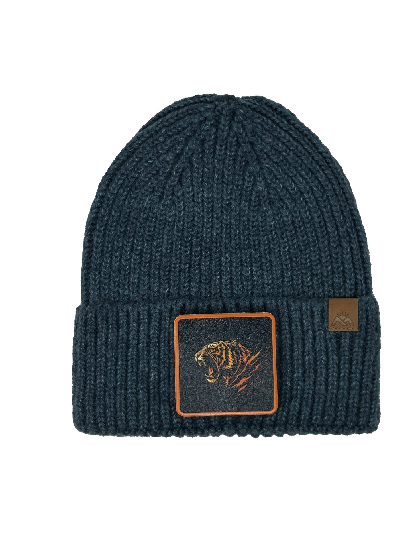 Roaring Tiger | Embossed Removable Patch Beanie - Wool Blend, Soft, Warm, One Size Fits Most