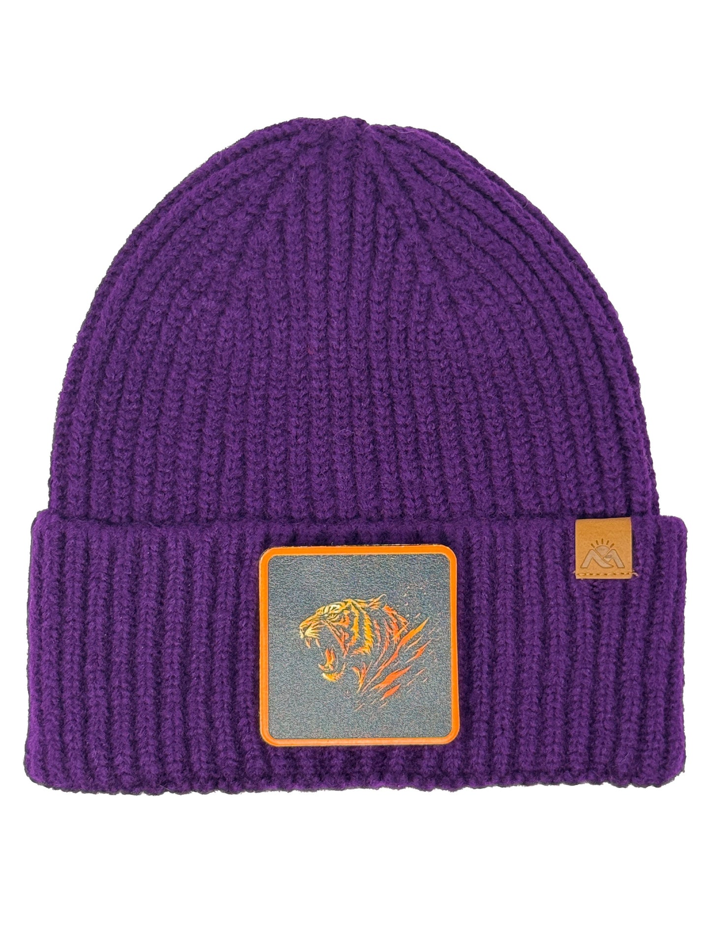 Roaring Tiger | Embossed Removable Patch Beanie - Wool Blend, Soft, Warm, One Size Fits Most