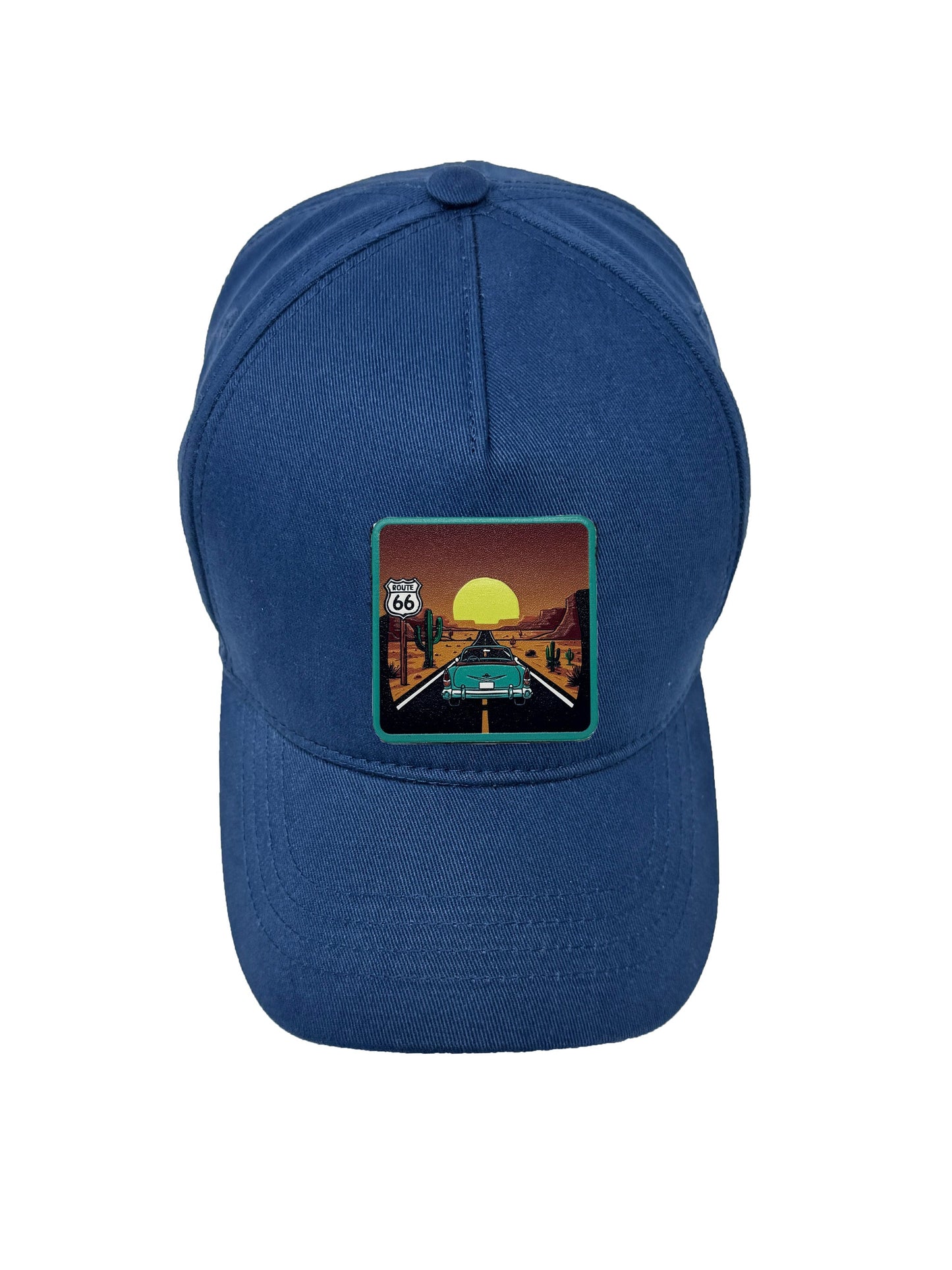 Route 66 | Embossed Removable Patch 5 Panel Baseball Hat – %100 Cotton, Adjustable Strapback, Curved Bill , One Size Fits Most