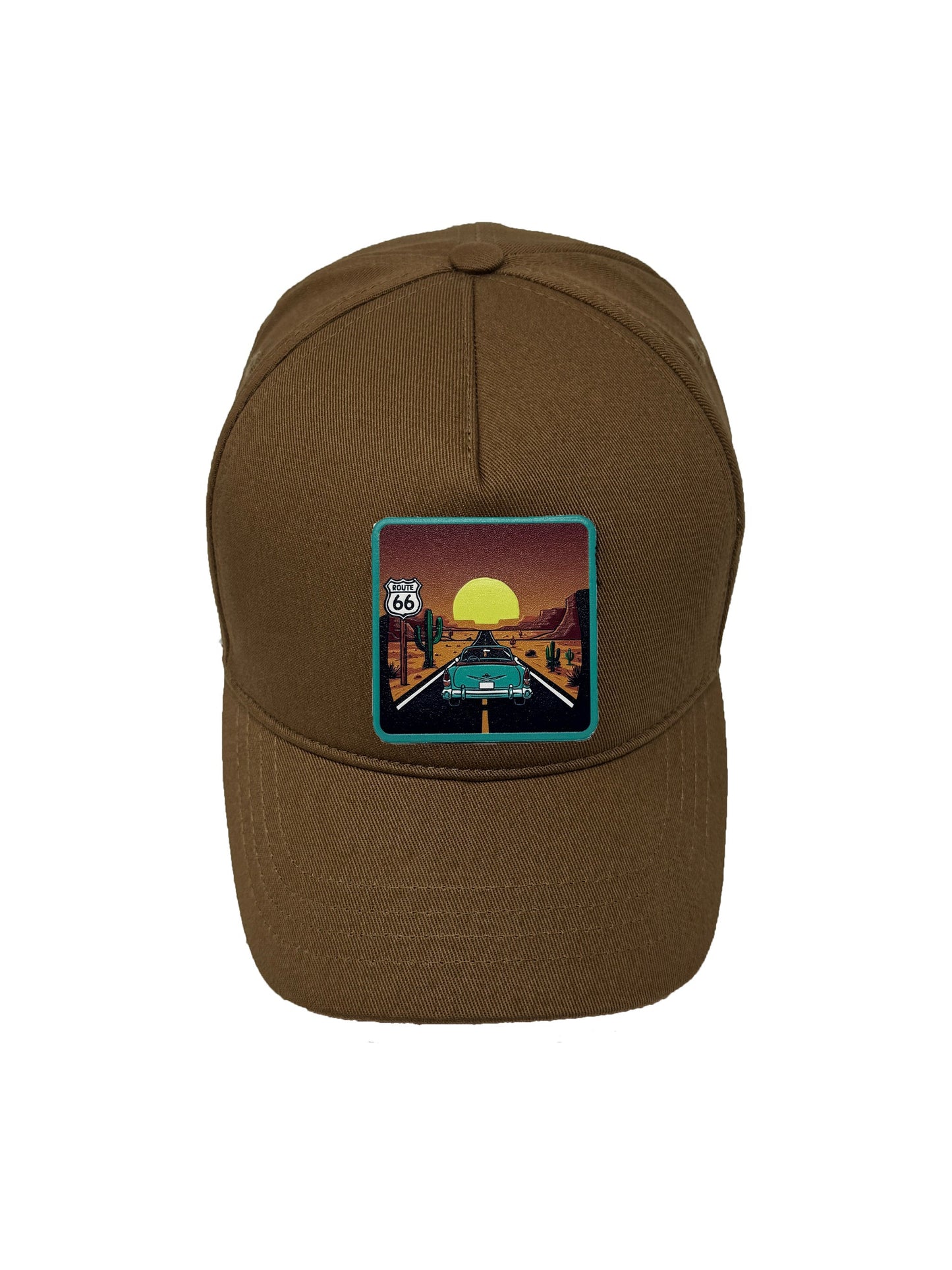 Route 66 | Embossed Removable Patch 5 Panel Baseball Hat – %100 Cotton, Adjustable Strapback, Curved Bill , One Size Fits Most