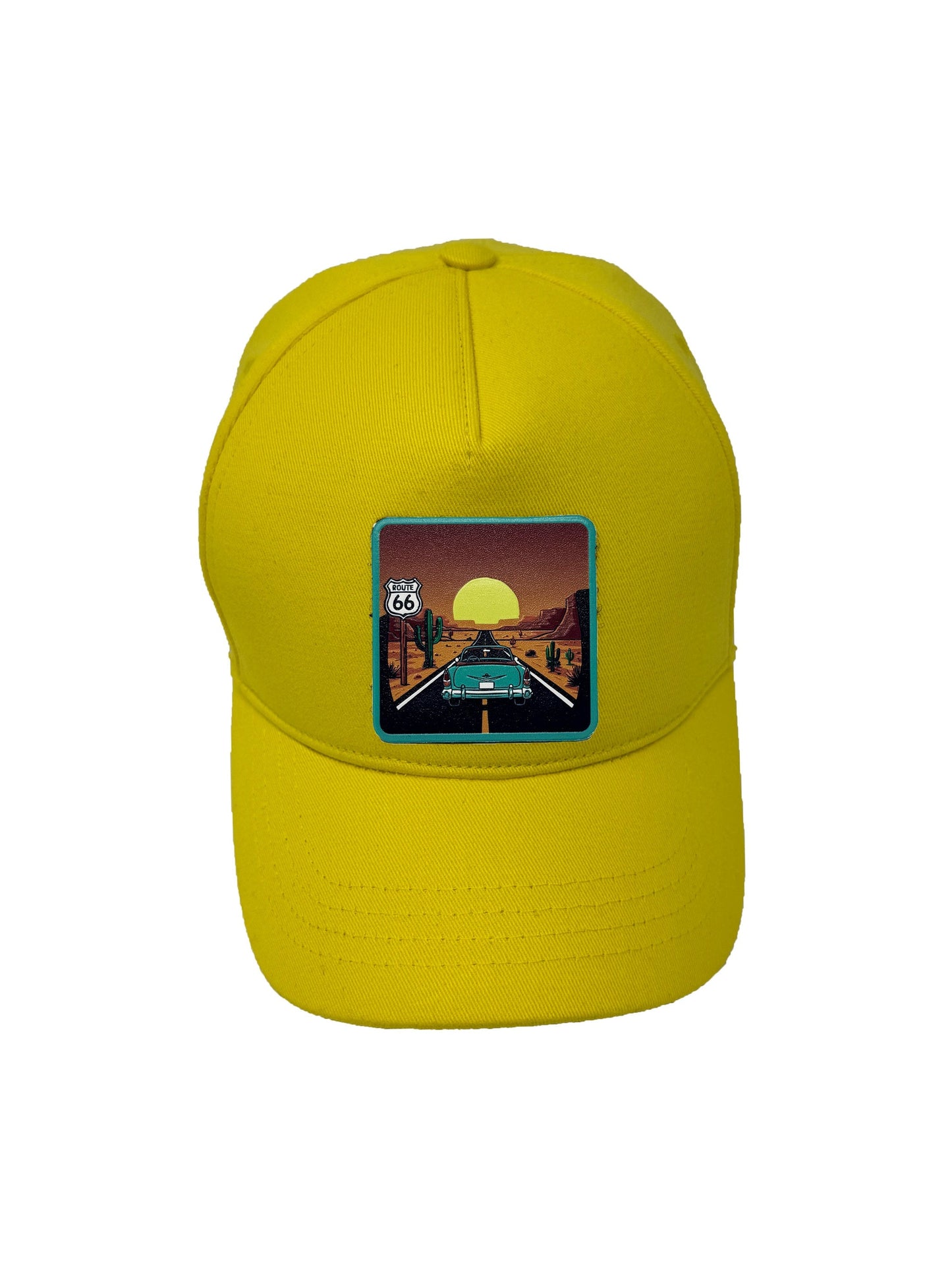 Route 66 | Embossed Removable Patch 5 Panel Baseball Hat – %100 Cotton, Adjustable Strapback, Curved Bill , One Size Fits Most