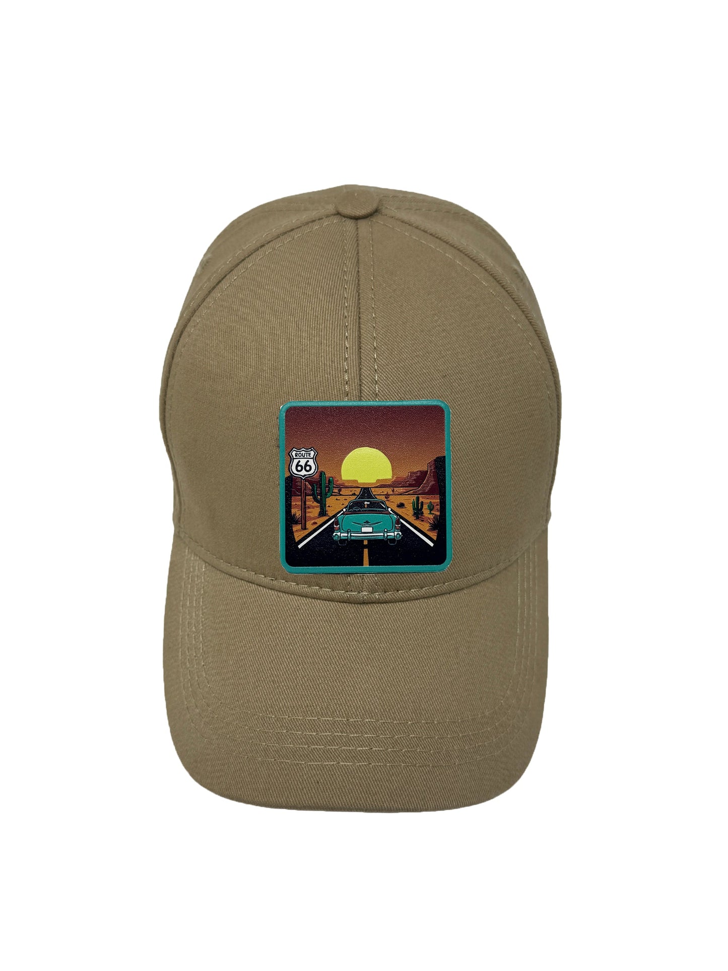 Route 66 | Embossed Removable Patch 6 Panel Baseball Hat – %100 Cotton, Adjustable Strapback, Curved Bill , One Size Fits Most