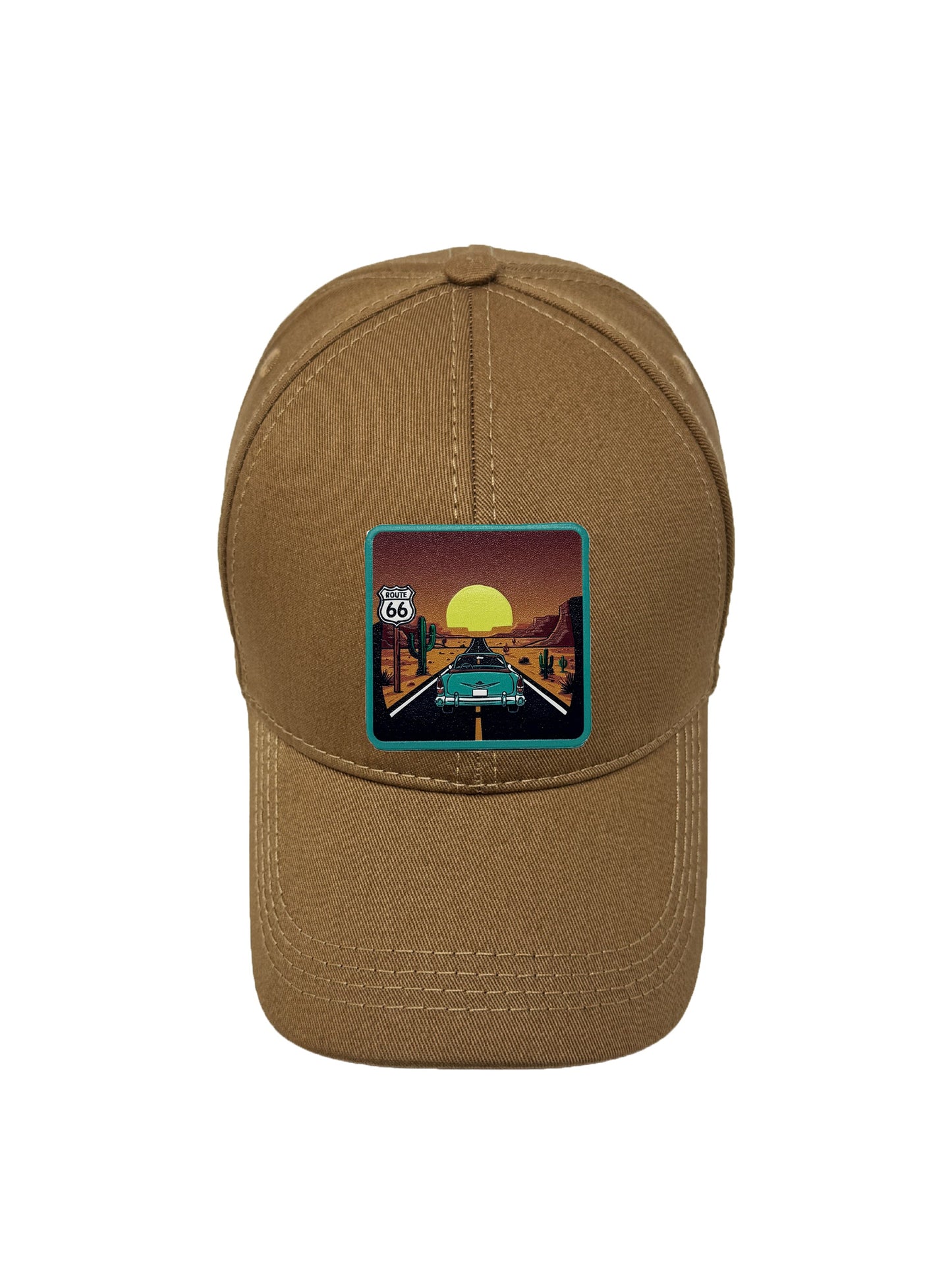 Route 66 | Embossed Removable Patch 6 Panel Baseball Hat – %100 Cotton, Adjustable Strapback, Curved Bill , One Size Fits Most