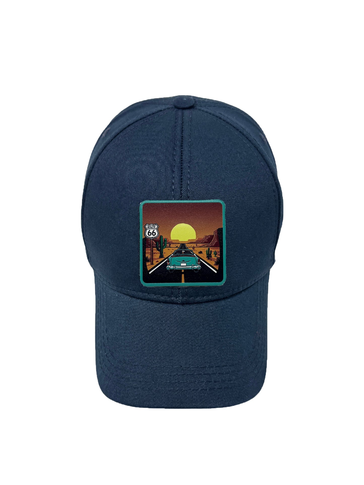 Route 66 | Embossed Removable Patch 6 Panel Baseball Hat – %100 Cotton, Adjustable Strapback, Curved Bill , One Size Fits Most