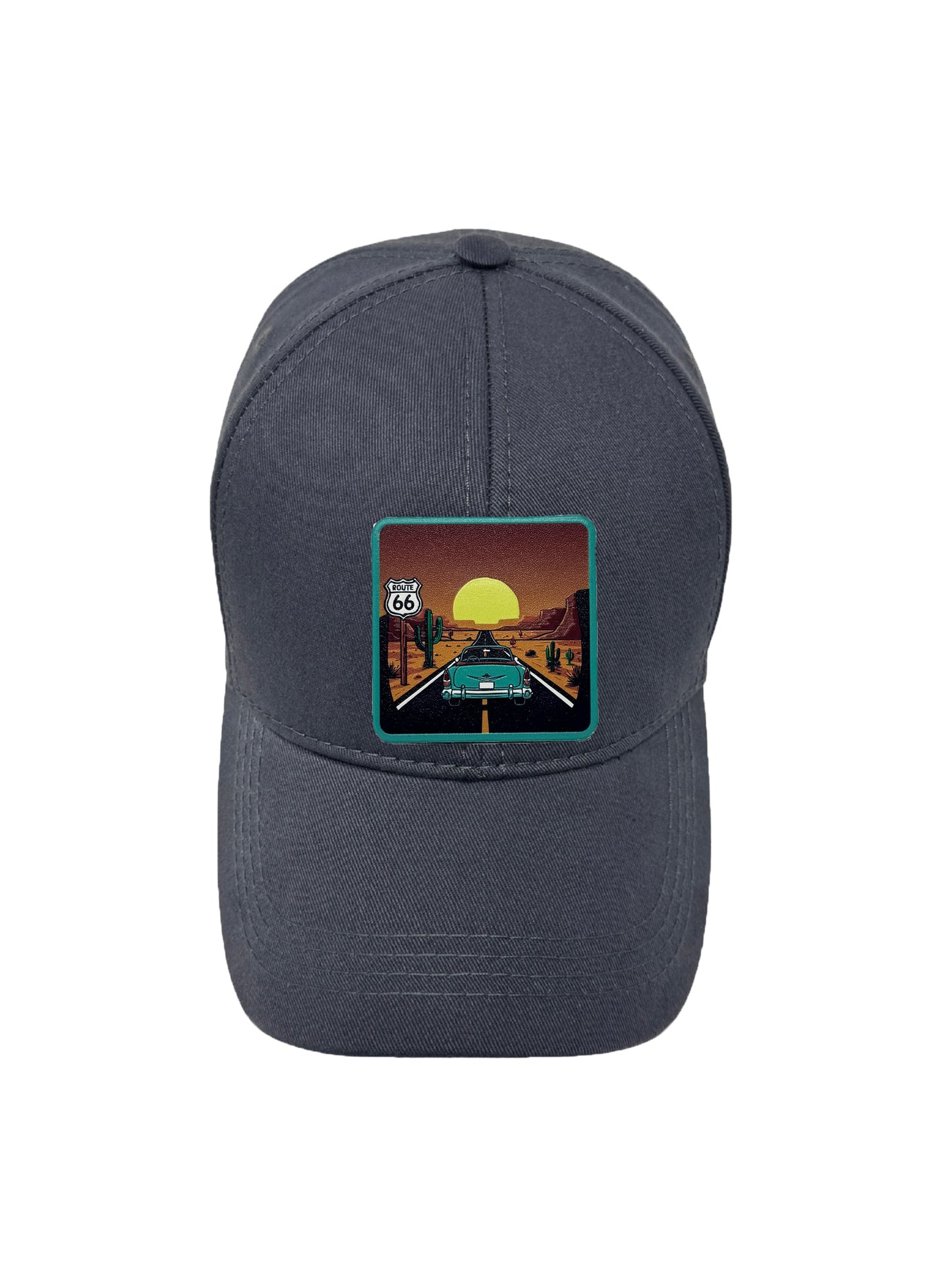 Route 66 | Embossed Removable Patch 6 Panel Baseball Hat – %100 Cotton, Adjustable Strapback, Curved Bill , One Size Fits Most