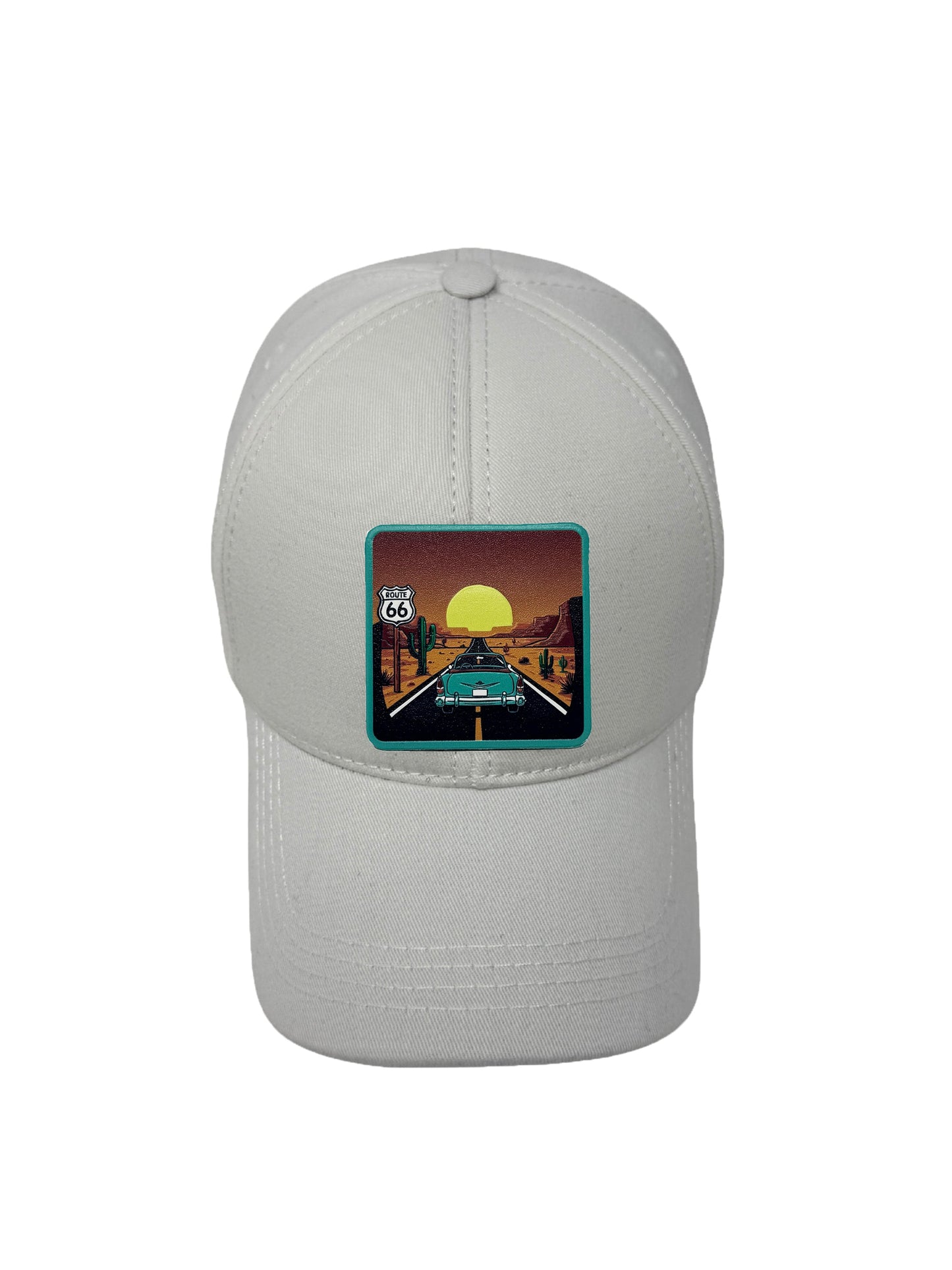 Route 66 | Embossed Removable Patch 6 Panel Baseball Hat – %100 Cotton, Adjustable Strapback, Curved Bill , One Size Fits Most
