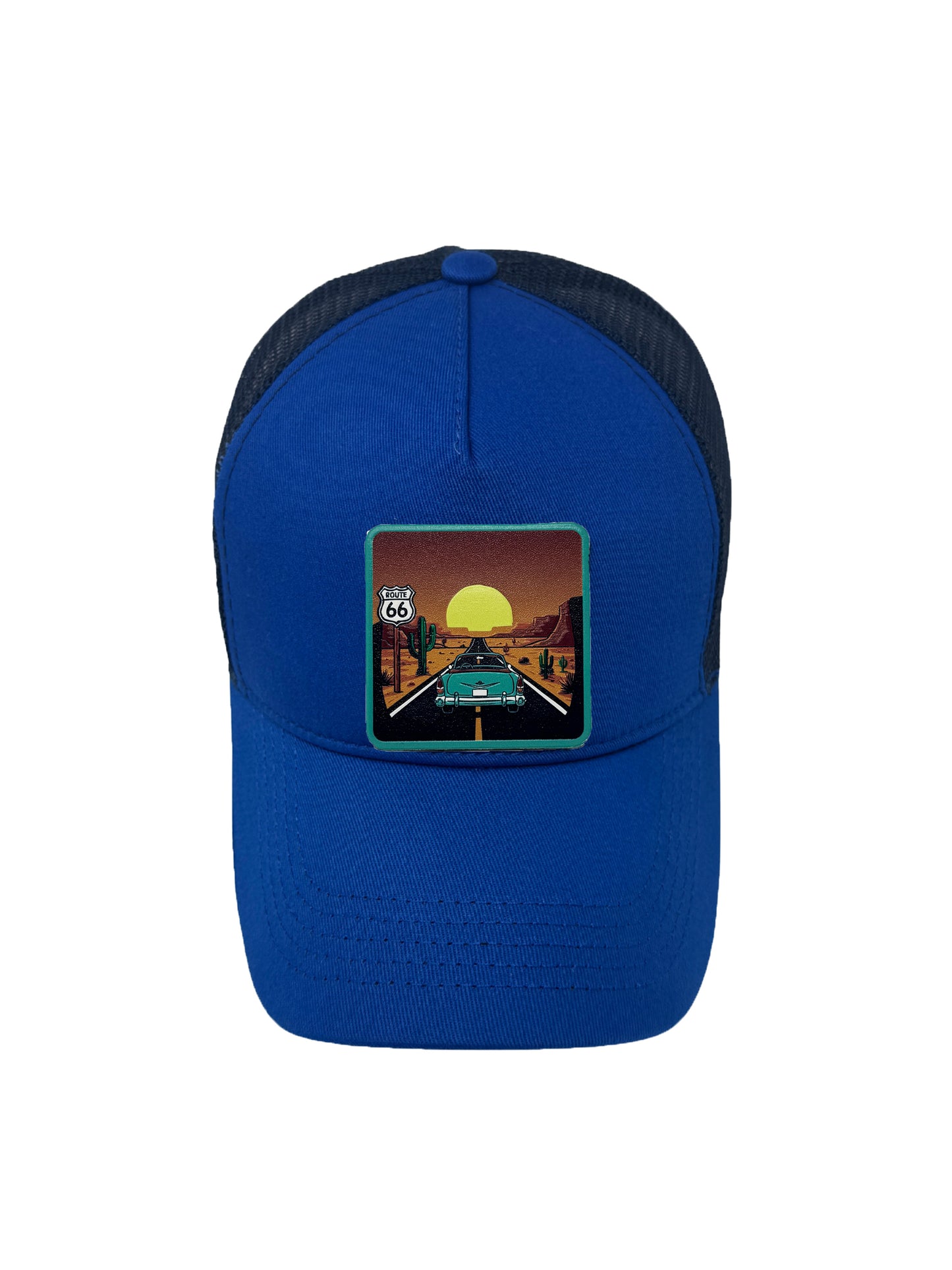 Route 66 | Embossed Removable Patch Trucker Hat – Adjustable Snapback, Breathable Mesh, One Size Fits Most