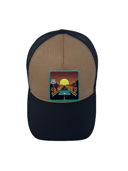 Route 66 | Embossed Removable Patch Trucker Hat – Adjustable Snapback, Breathable Mesh, One Size Fits Most
