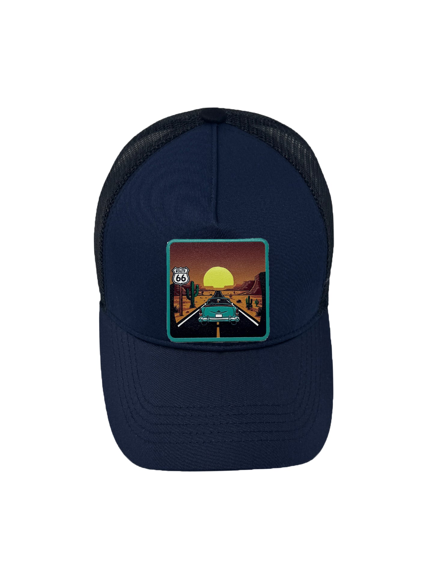 Route 66 | Embossed Removable Patch Trucker Hat – Adjustable Snapback, Breathable Mesh, One Size Fits Most