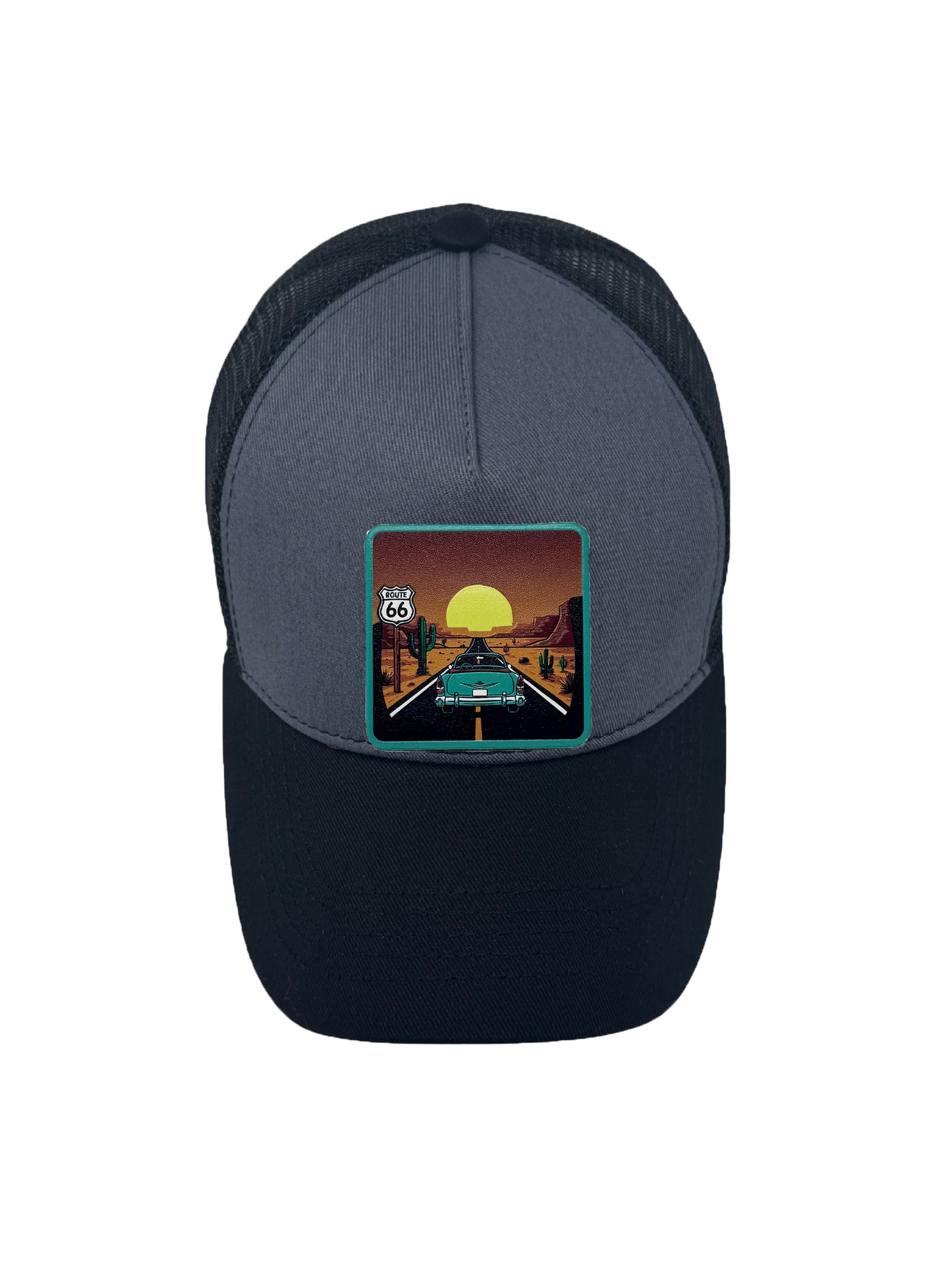 Route 66 | Embossed Removable Patch Trucker Hat – Adjustable Snapback, Breathable Mesh, One Size Fits Most
