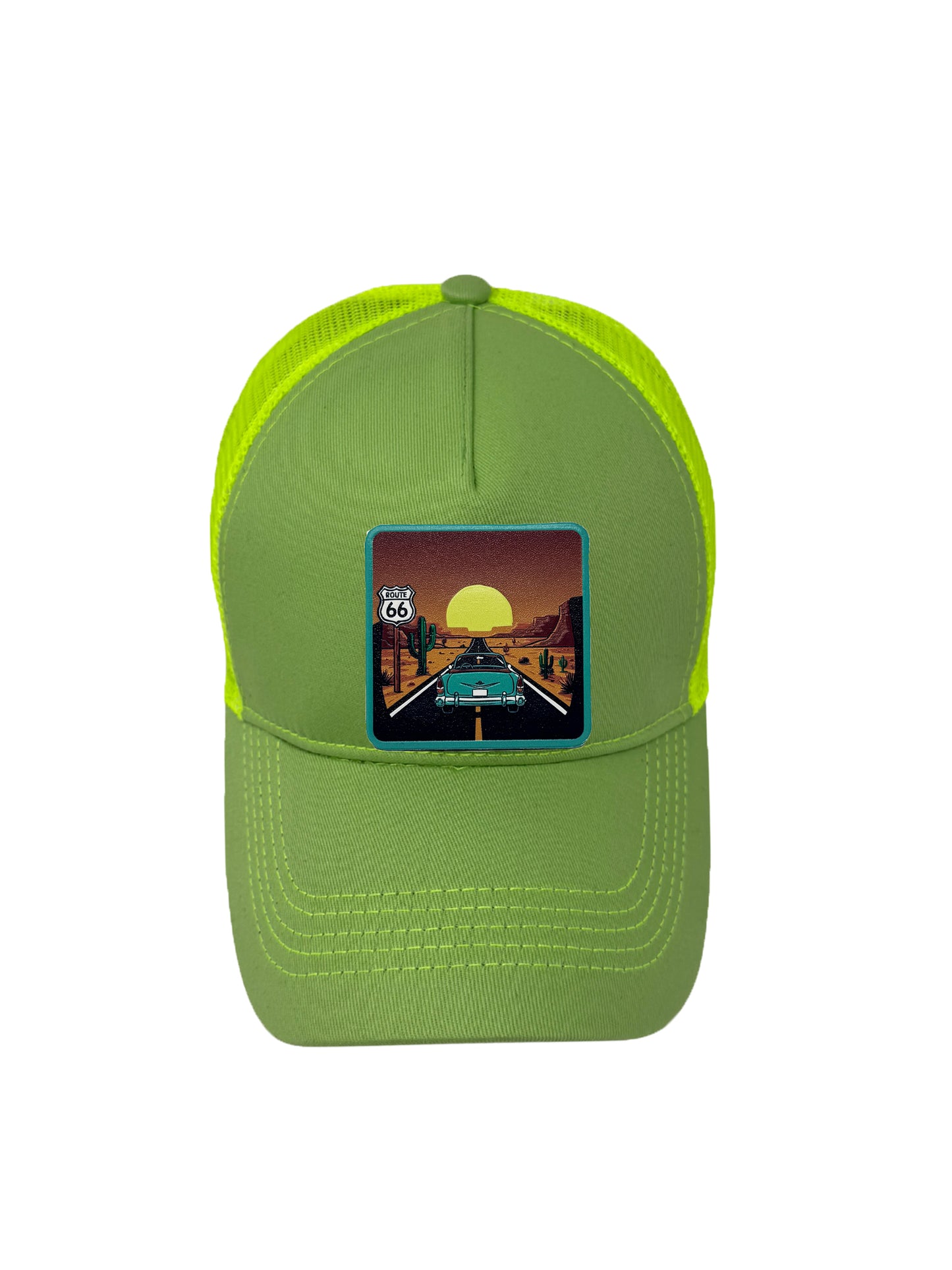 Route 66 | Embossed Removable Patch Trucker Hat – Adjustable Snapback, Breathable Mesh, One Size Fits Most