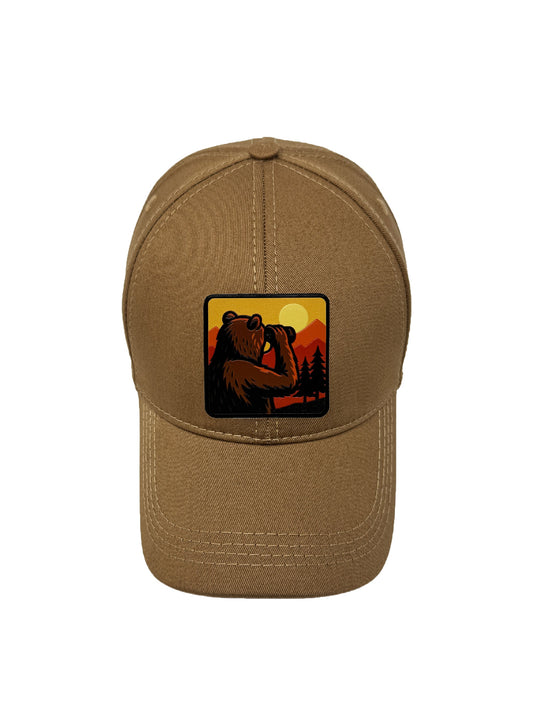 Wilderness Watcher | Embossed Removable Patch 6 Panel Baseball Hat – %100 Cotton, Adjustable Strapback, Curved Bill , One Size Fits Most