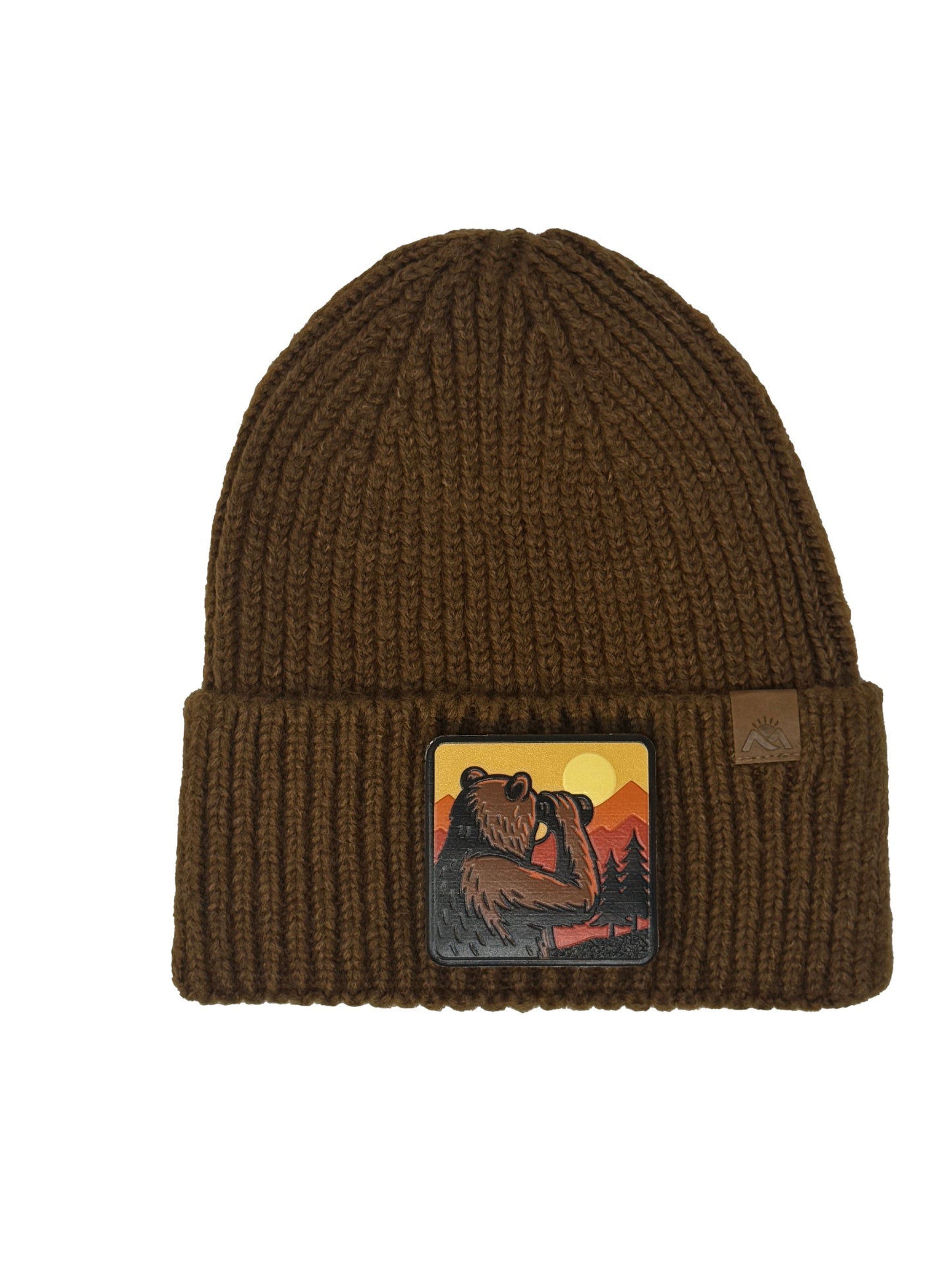 Wilderness Watcher | Embossed Removable Patch Beanie - Wool Blend, Soft, Warm, One Size Fits Most