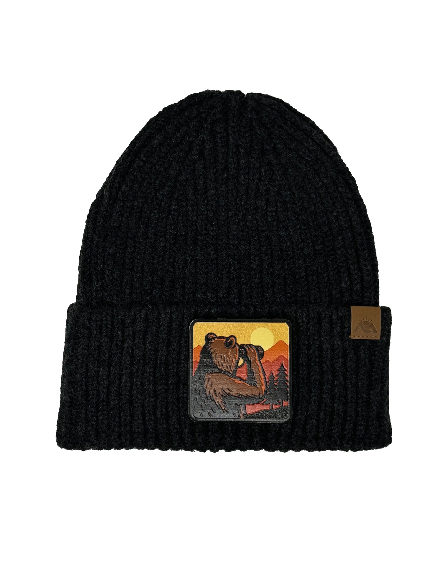 Wilderness Watcher | Embossed Removable Patch Beanie - Wool Blend, Soft, Warm, One Size Fits Most