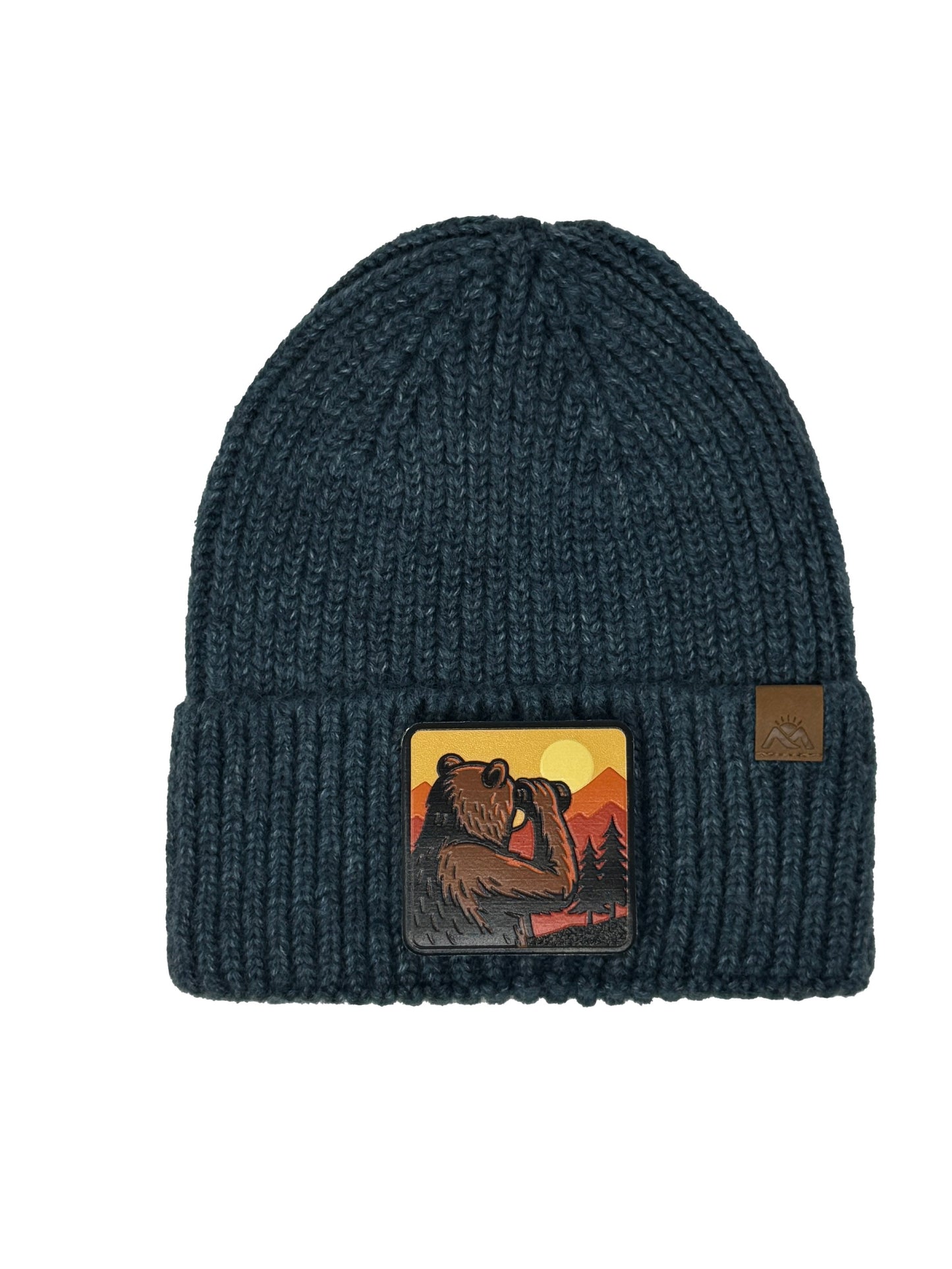 Wilderness Watcher | Embossed Removable Patch Beanie - Wool Blend, Soft, Warm, One Size Fits Most