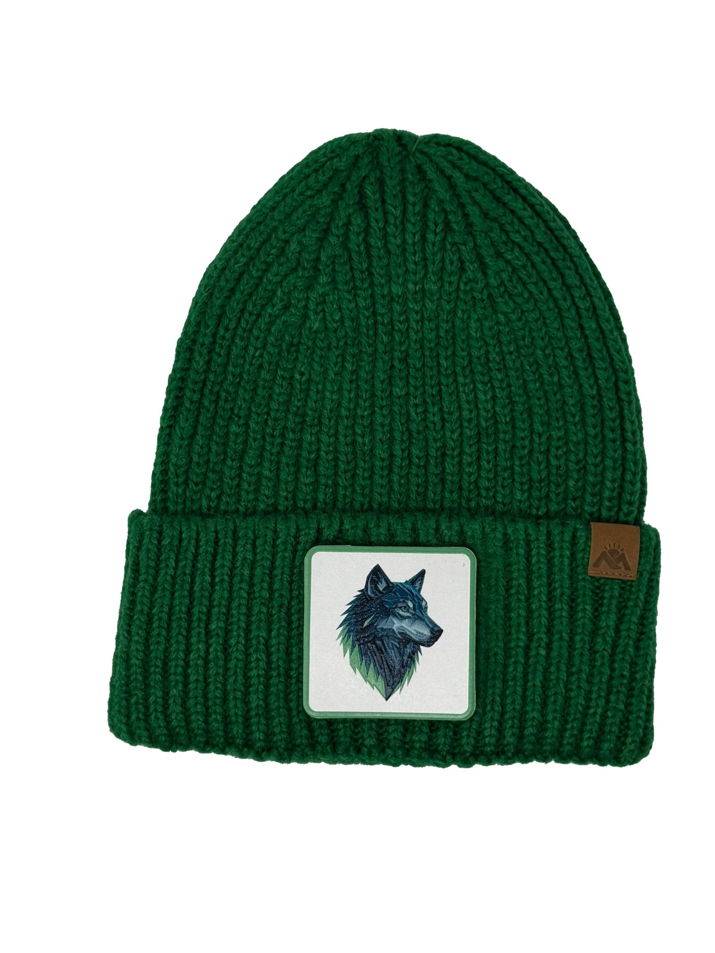 Wolf Instinct | Embossed Removable Patch Beanie - Wool Blend, Soft, Warm, One Size Fits Most