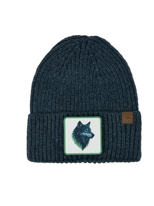 Wolf Instinct | Embossed Removable Patch Beanie - Wool Blend, Soft, Warm, One Size Fits All