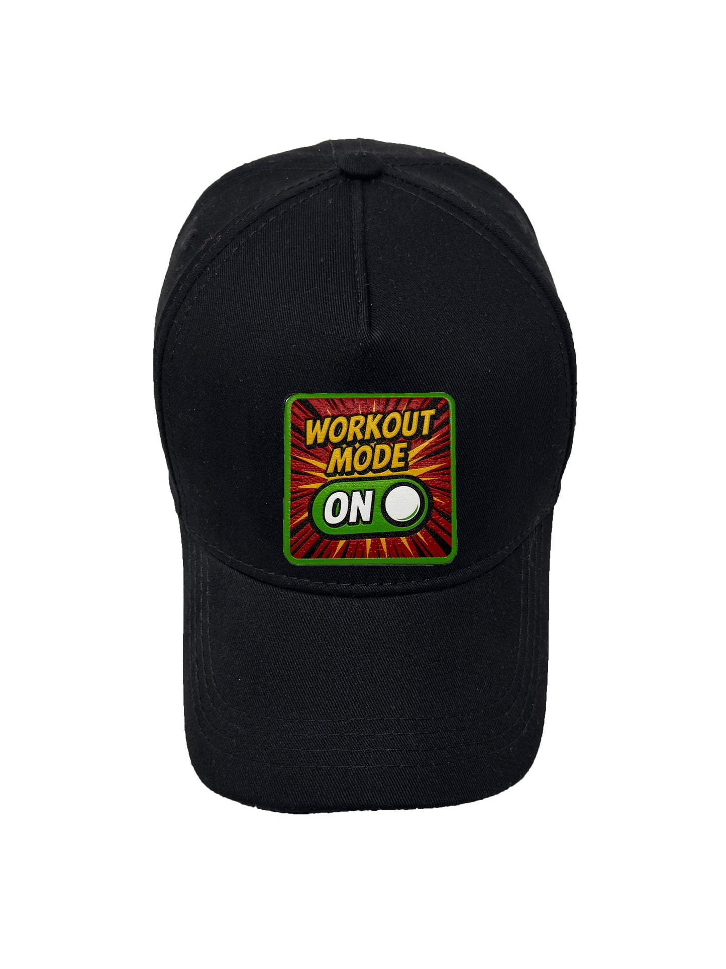 Workout Mode On | Embossed Removable Patch 5 Panel Baseball Hat – %100 Cotton, Adjustable Strapback, Curved Bill , One Size Fits Most