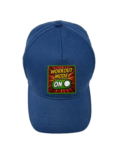 Workout Mode On | Embossed Removable Patch 5 Panel Baseball Hat – %100 Cotton, Adjustable Strapback, Curved Bill , One Size Fits Most