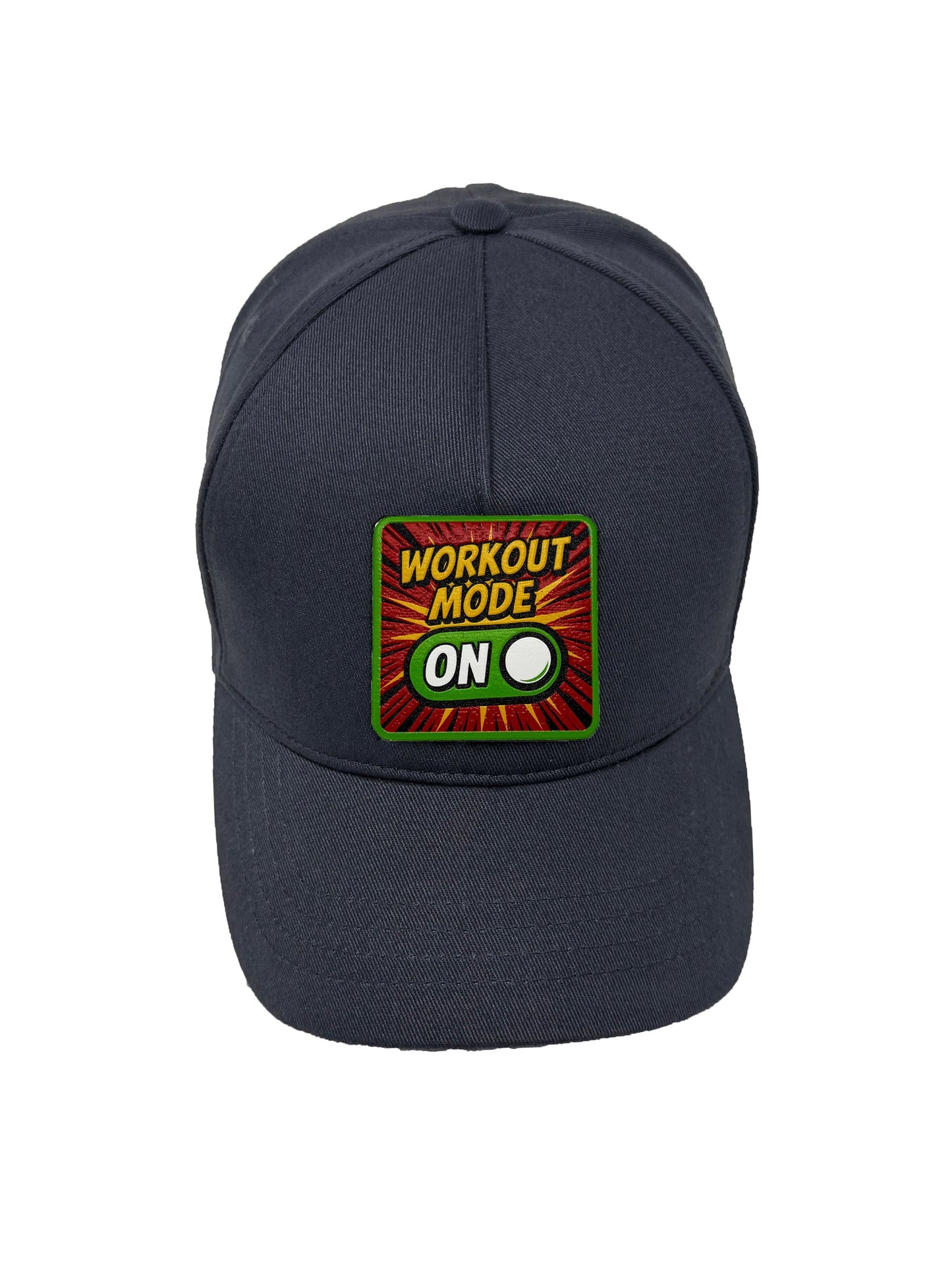 Workout Mode On | Embossed Removable Patch 5 Panel Baseball Hat – %100 Cotton, Adjustable Strapback, Curved Bill , One Size Fits Most