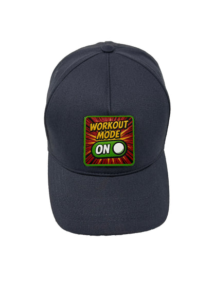 Workout Mode On | Embossed Removable Patch 5 Panel Baseball Hat – %100 Cotton, Adjustable Strapback, Curved Bill , One Size Fits Most