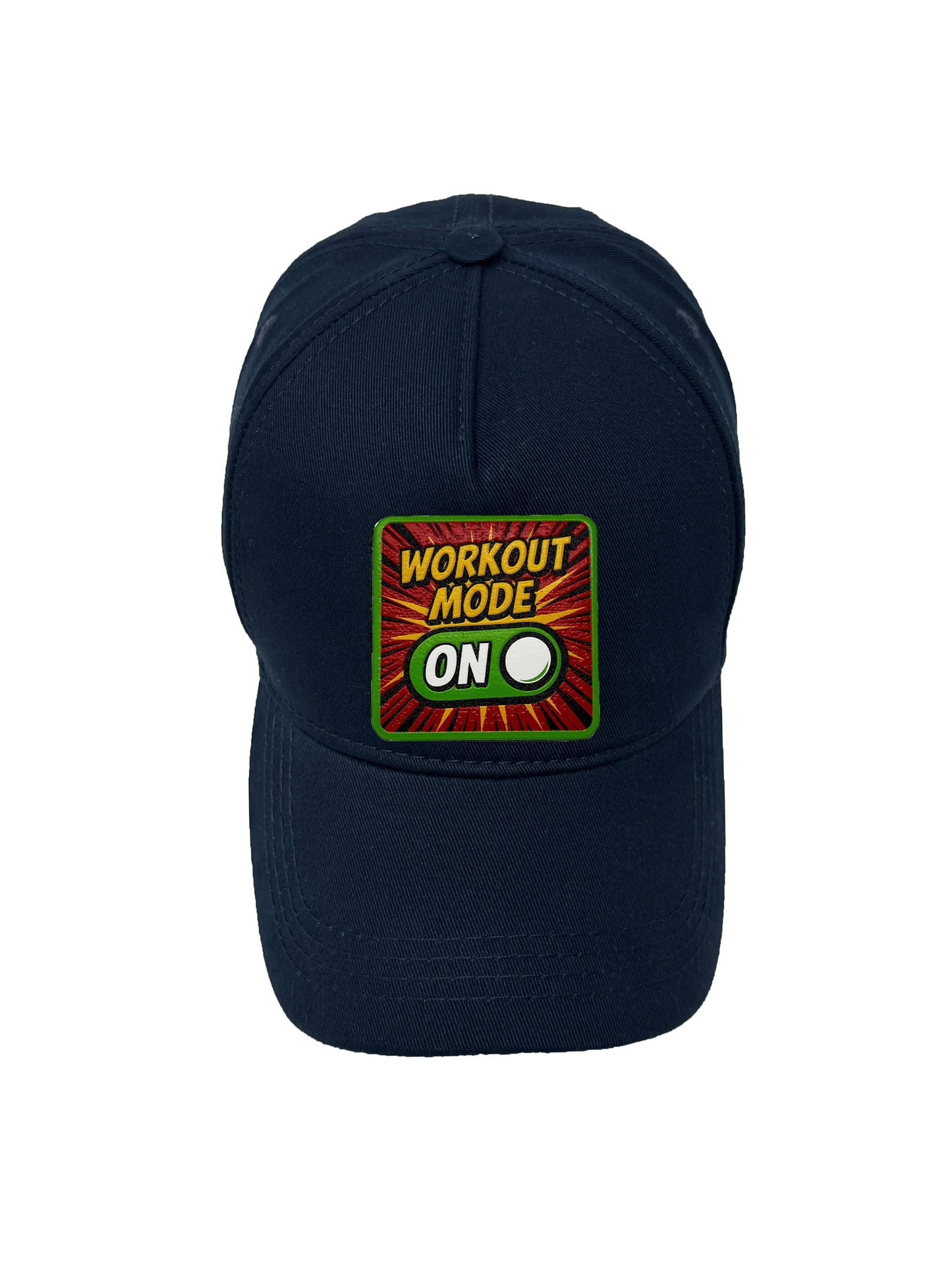 Workout Mode On | Embossed Removable Patch 5 Panel Baseball Hat – %100 Cotton, Adjustable Strapback, Curved Bill , One Size Fits Most