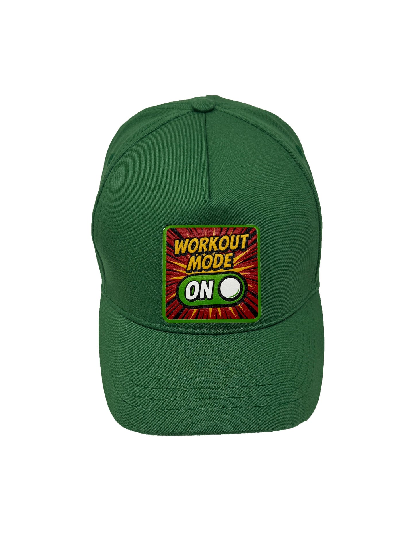 Workout Mode On | Embossed Removable Patch 5 Panel Baseball Hat – %100 Cotton, Adjustable Strapback, Curved Bill , One Size Fits Most