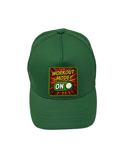 Workout Mode On | Embossed Removable Patch 5 Panel Baseball Hat – %100 Cotton, Adjustable Strapback, Curved Bill , One Size Fits Most