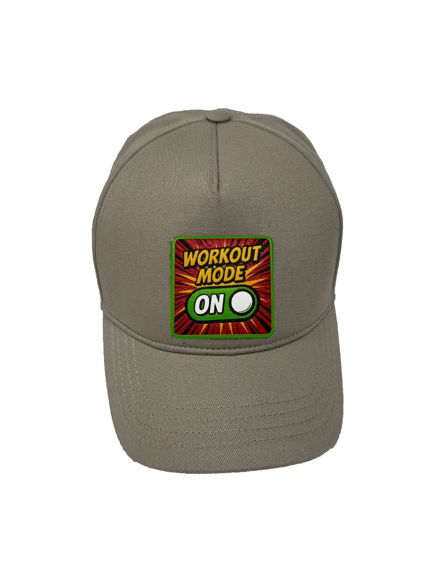 Workout Mode On | Embossed Removable Patch 5 Panel Baseball Hat – %100 Cotton, Adjustable Strapback, Curved Bill , One Size Fits Most