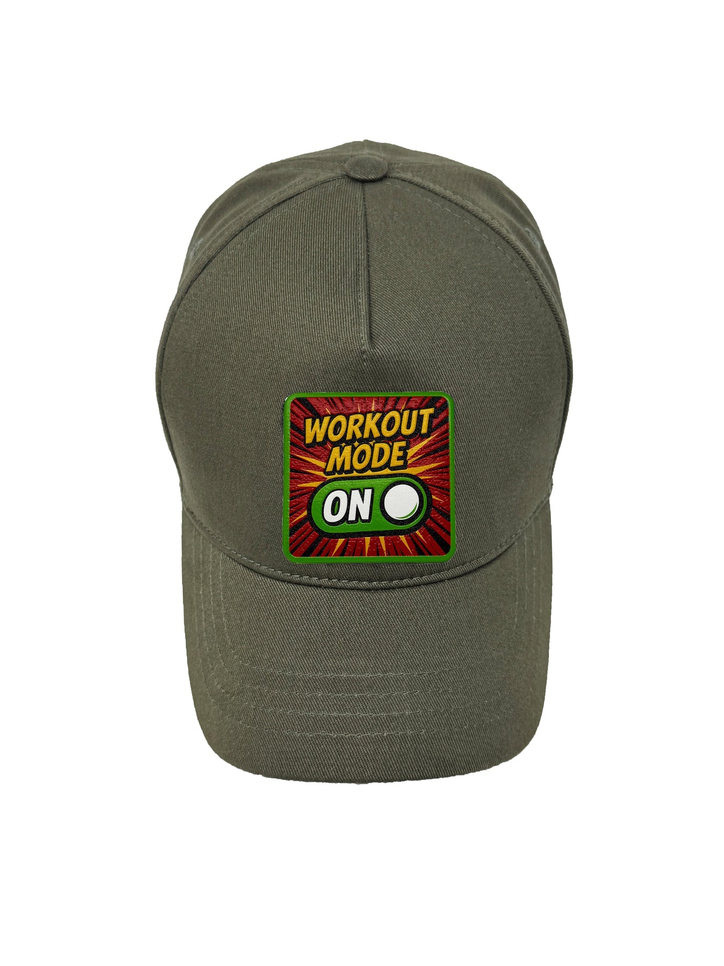 Workout Mode On | Embossed Removable Patch 5 Panel Baseball Hat – %100 Cotton, Adjustable Strapback, Curved Bill , One Size Fits Most