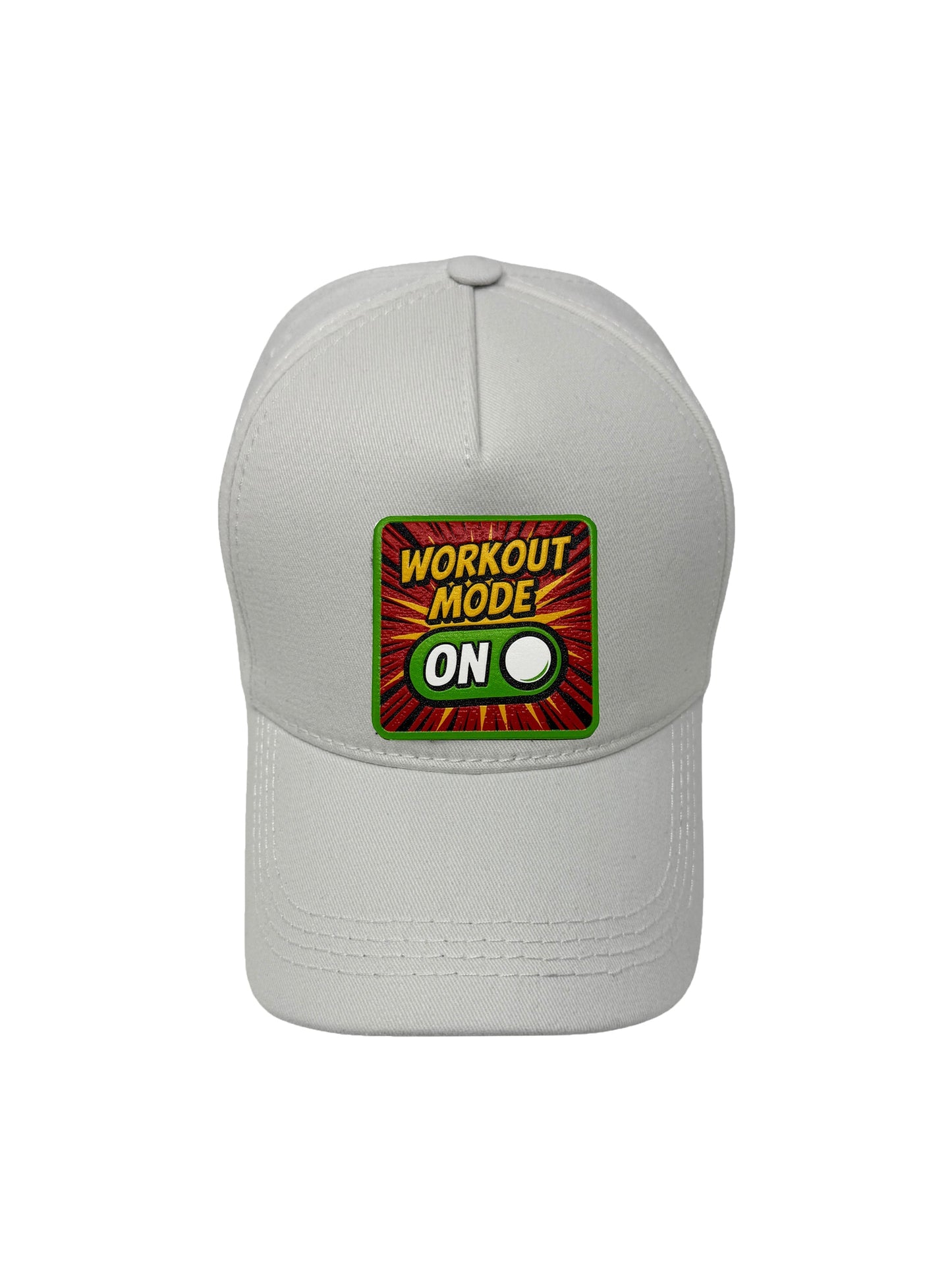 Workout Mode On | Embossed Removable Patch 5 Panel Baseball Hat – %100 Cotton, Adjustable Strapback, Curved Bill , One Size Fits Most