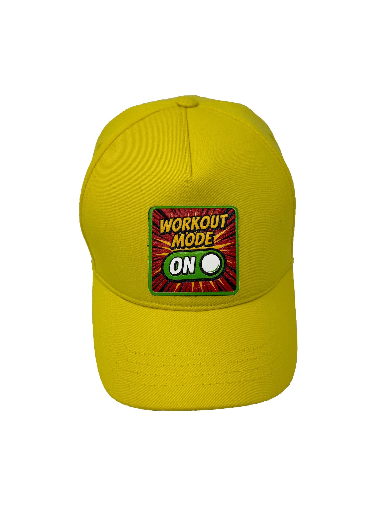 Workout Mode On | Embossed Removable Patch 5 Panel Baseball Hat – %100 Cotton, Adjustable Strapback, Curved Bill , One Size Fits Most