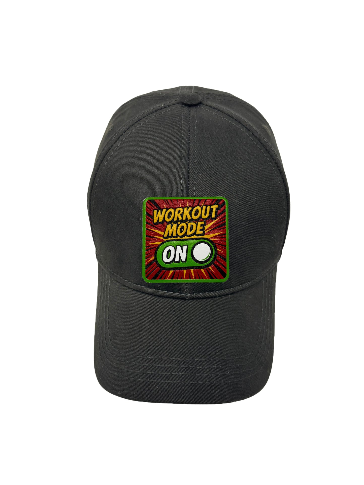 Workout Mode On | Embossed Removable Patch 6 Panel Baseball Hat – %100 Cotton, Adjustable Strapback, Curved Bill , One Size Fits Most