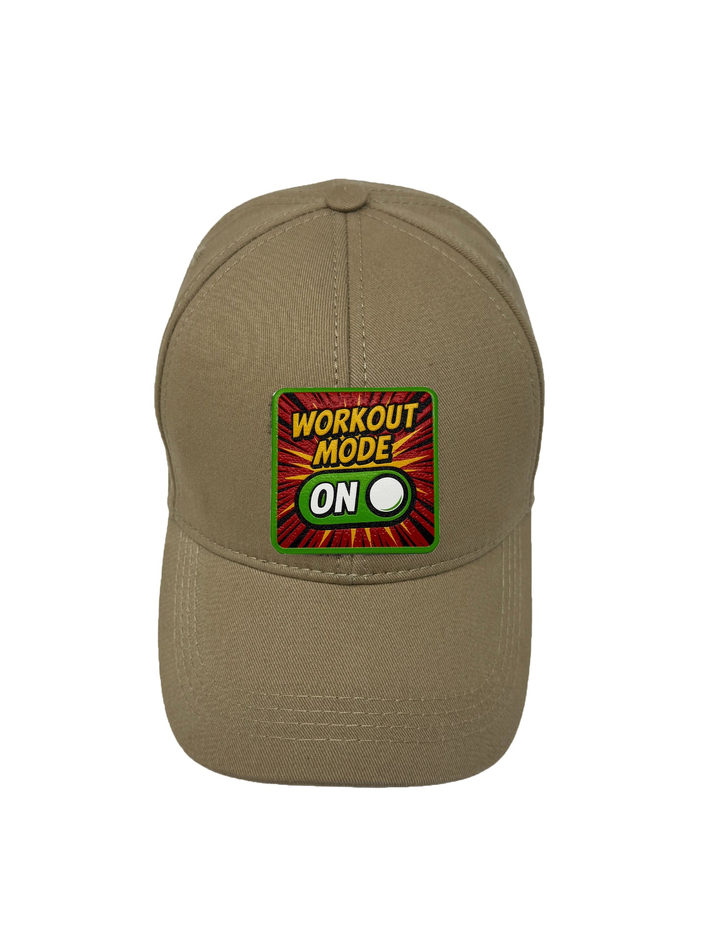 Workout Mode On | Embossed Removable Patch 6 Panel Baseball Hat – %100 Cotton, Adjustable Strapback, Curved Bill , One Size Fits Most