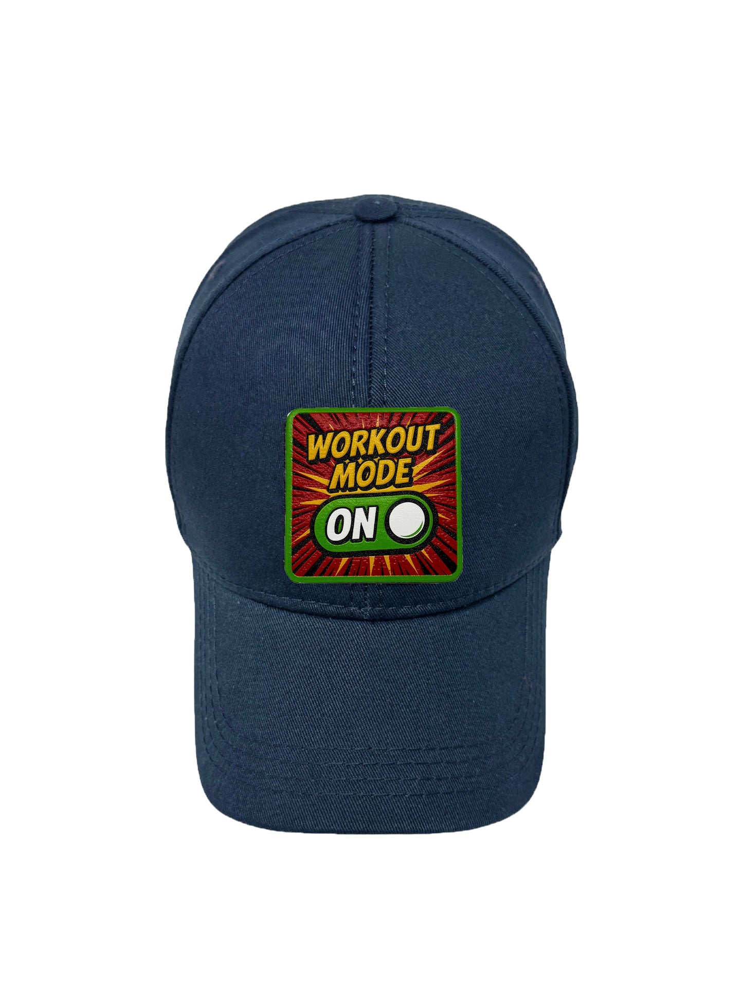 Workout Mode On | Embossed Removable Patch 6 Panel Baseball Hat – %100 Cotton, Adjustable Strapback, Curved Bill , One Size Fits Most