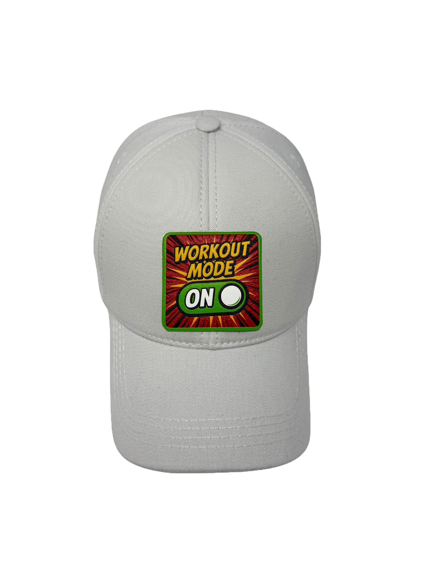 Workout Mode On | Embossed Removable Patch 6 Panel Baseball Hat – %100 Cotton, Adjustable Strapback, Curved Bill , One Size Fits Most