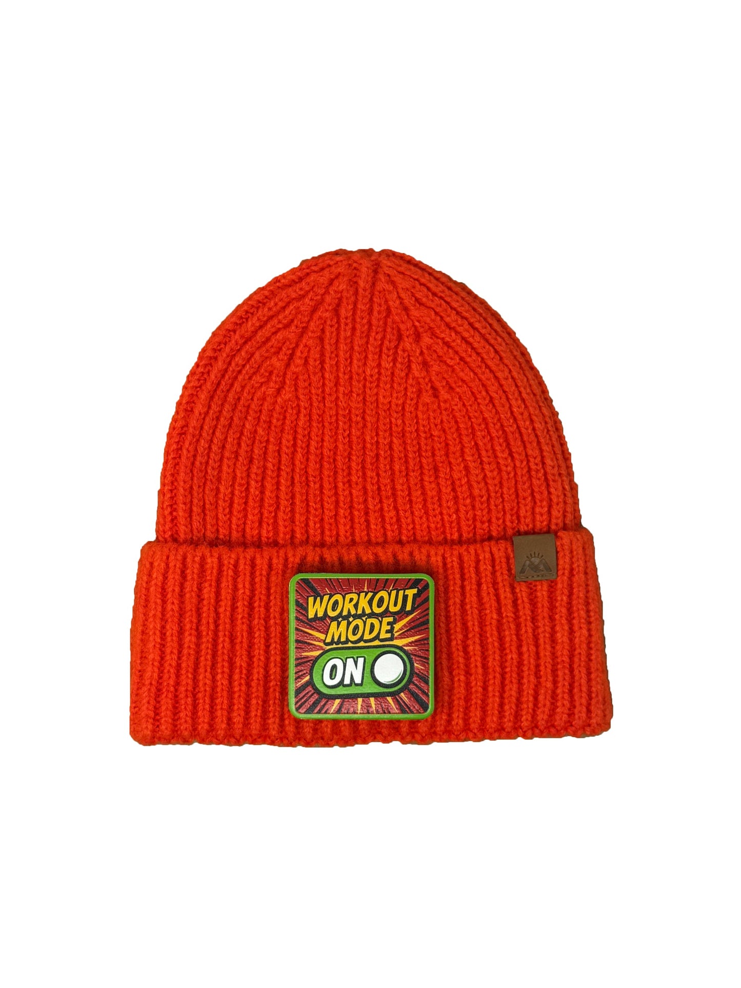 Workout Mode On | Embossed Removable Patch Beanie - Wool Blend, Soft, Warm, One Size Fits Most