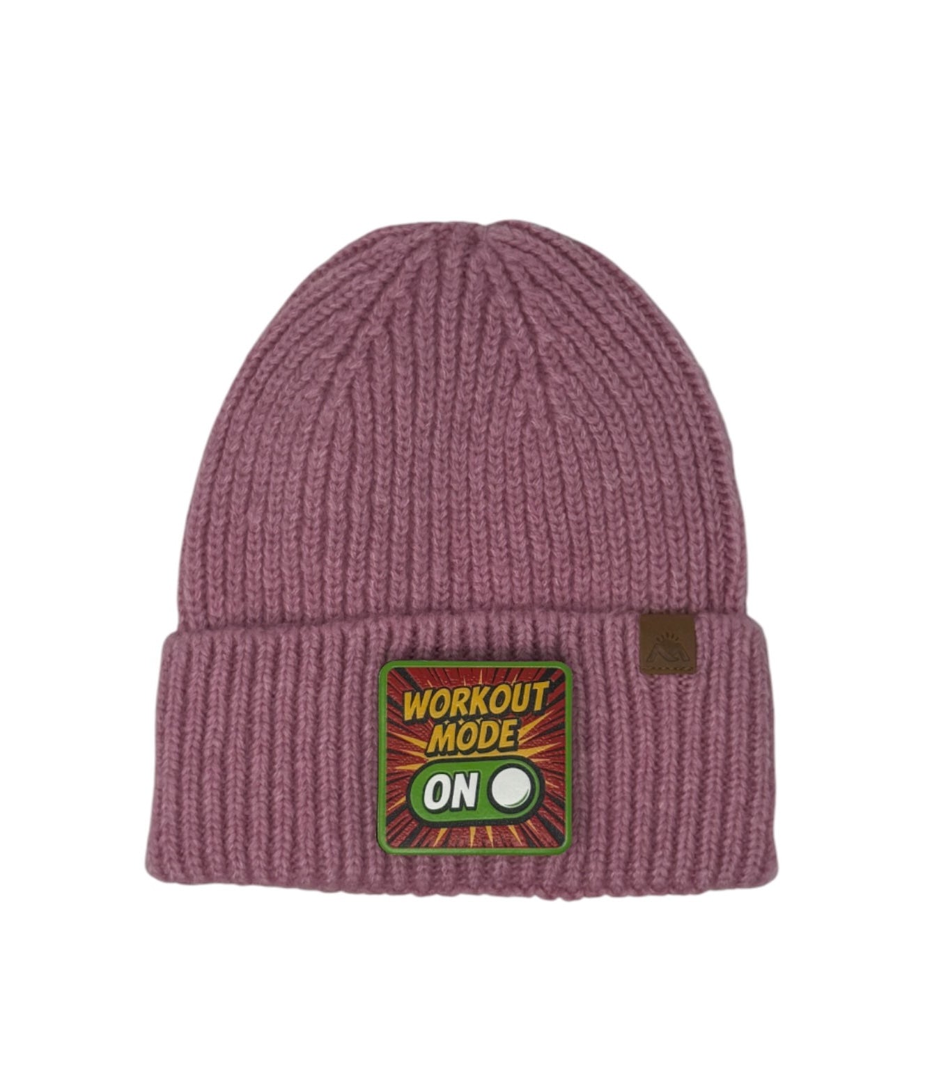 Workout Mode On | Embossed Removable Patch Beanie - Wool Blend, Soft, Warm, One Size Fits Most