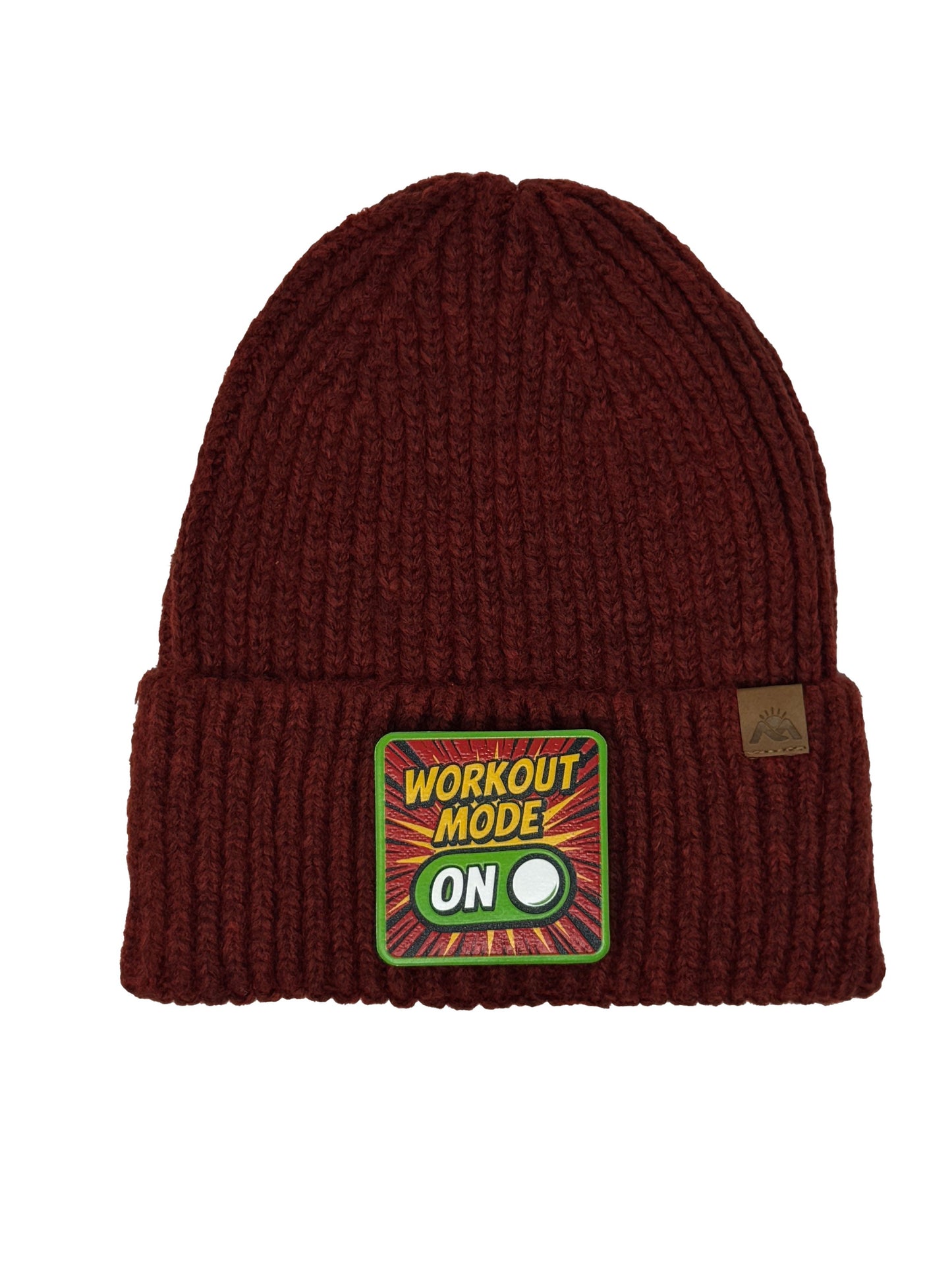 Workout Mode On | Embossed Removable Patch Beanie - Wool Blend, Soft, Warm, One Size Fits Most