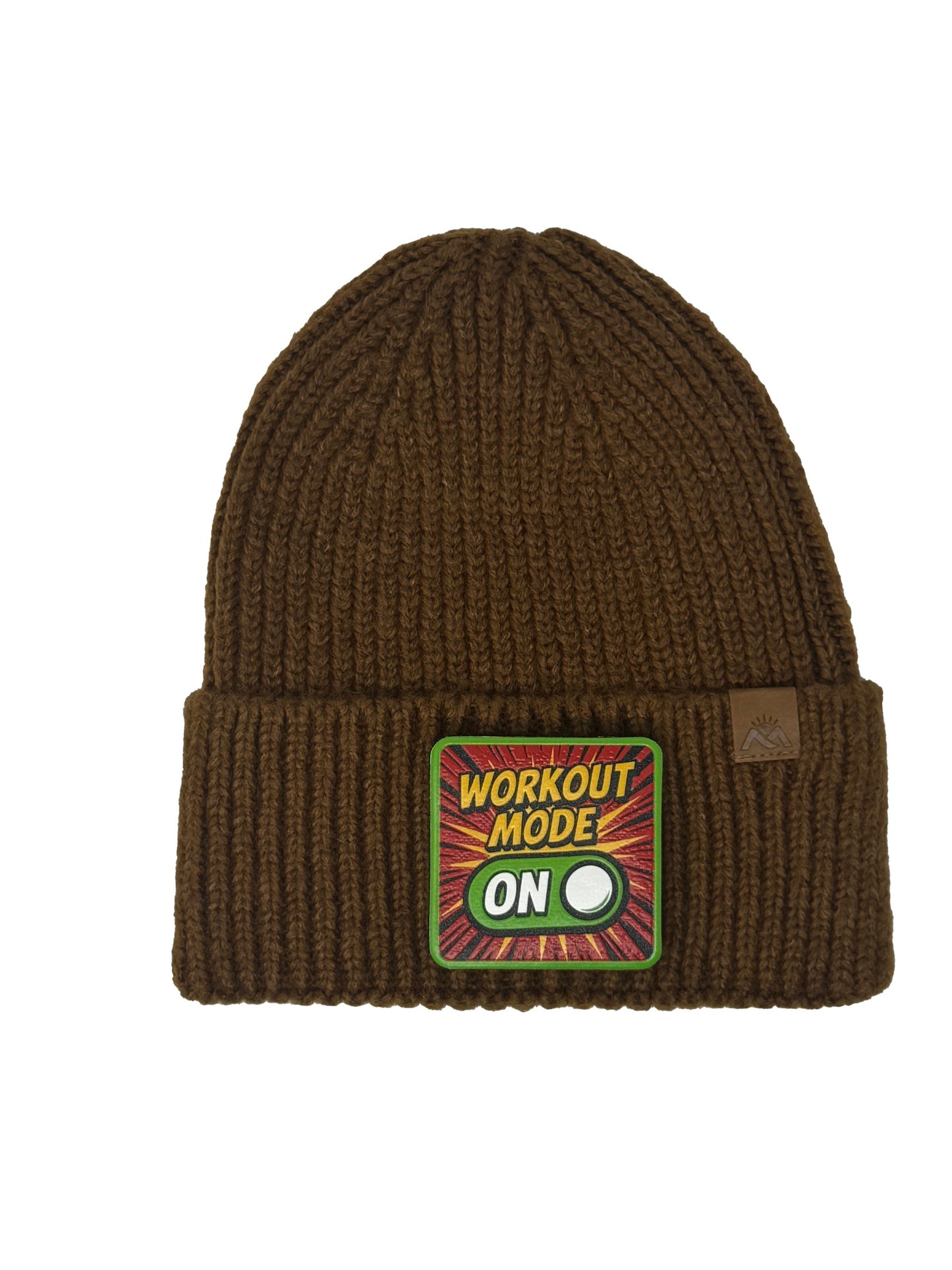 Workout Mode On | Embossed Removable Patch Beanie - Wool Blend, Soft, Warm, One Size Fits Most