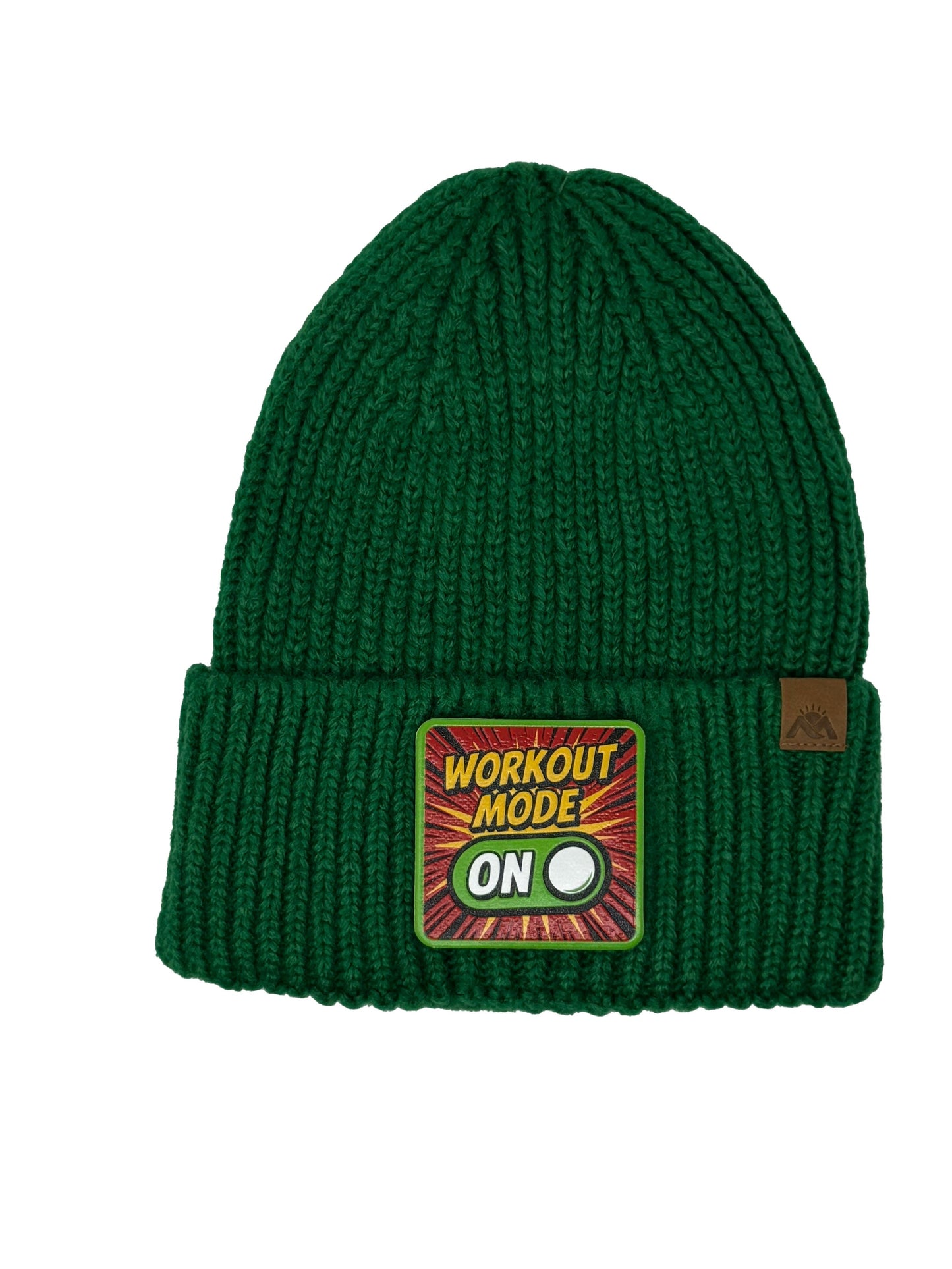 Workout Mode On | Embossed Removable Patch Beanie - Wool Blend, Soft, Warm, One Size Fits Most