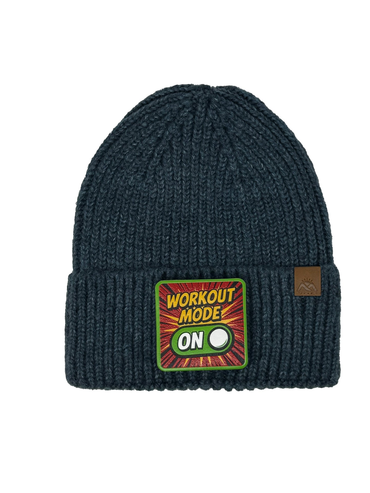 Workout Mode On | Embossed Removable Patch Beanie - Wool Blend, Soft, Warm, One Size Fits Most